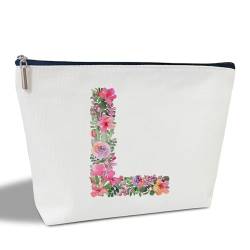 Initial Letter L Gifts for Women Mom Friend Besties Sister, Flower Monogrammed Makeup Bag, Cosmetic Travel Bag with Zipper for Mother's Day Wedding Graduation, Bride Bridesmaid Pouch Toiletry Bag - von ltazhyi