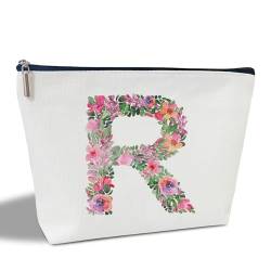 Initial Letter R Gifts for Women Mom Friend Besties Sister, Flower Monogrammed Makeup Bag, Cosmetic Travel Bag with Zipper for Mother's Day Wedding Graduation, Bride Bridesmaid Pouch Toiletry Bag - von ltazhyi
