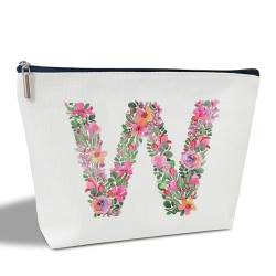 Initial Letter W Gifts for Women Mom Friend Besties Sister, Flower Monogrammed Makeup Bag, Cosmetic Travel Bag with Zipper for Mother's Day Wedding Graduation, Bride Bridesmaid Pouch Toiletry Bag - von ltazhyi