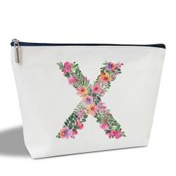 Initial Letter X Gifts for Women Mom Friend Besties Sister, Flower Monogrammed Makeup Bag, Cosmetic Travel Bag with Zipper for Mother's Day Wedding Graduation, Bride Bridesmaid Pouch Toiletry Bag - von ltazhyi