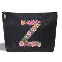 Kosmetiktasche mit Initialbuchstaben für Frauen, Mutter, Freundin, Besties, Schwester, schwarze Monogramm-Make-up-Tasche, Kosmetiktasche mit Reißverschluss für Muttertag, Hochzeit, Abschlussfeier, von ltazhyi