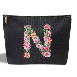 Kosmetiktasche mit Initialbuchstaben für Frauen, Mutter, Freundin, Besties, Schwester, schwarze Monogramm-Make-up-Tasche, Kosmetiktasche mit Reißverschluss für Muttertag, Hochzeit, Abschlussfeier, von ltazhyi