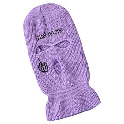 luchike Skimaske mit Totenkopf-Motiv, 3 Löchern, Vollgesichtsabdeckung, Gesichtsmaske, Winter, Thermo-Mütze für Skifahren, Radfahren, Camping, Klettern, violett, M/L von luchike