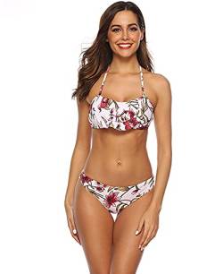 lulupila Bikini Set Badeanzug Damen Push Up Verstellbar Bikinioberteil Zweiteiliger Strandkleidung (Blumen-1, XL) von lulupila