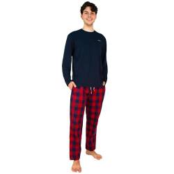 lunon Fleece Schlafanzug Herren lang, Pyjama Set, Langarm, Pijama for Men, Zeitloses Design, geeignet für Winter und Sommer (2-teiliges Set, L) von lunon