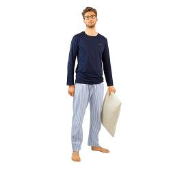 lunon Schlafanzug Herren lang, Pyjama Set, 100% Baumwolle, Langarm, Pijama for Men, Zeitloses Design, geeignet für Winter und Sommer (2-teiliges Set) von lunon