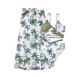 3-teiliger Badeanzug für jedes kleine Mädchen Bikini Blätter bedruckt Swimwear Slip Mädchen Bikini Set Große Größe Strand Urlaub, grün, 10-12 Jahre von luohaibell