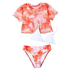 Bademode für Mädchen, Kinder, Mädchen, Sommer, schnelltrocknend, bedruckt, Bikini, 3-teilig, Strand, Bademode, Bademode, Bikini, rot, 7-8 Jahre von luohaibell