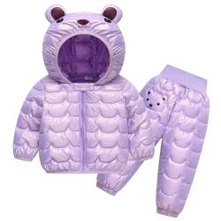 Kapuzenmantel für Kinder, Baby, Mädchen, modisch, Winter, Reißverschluss, Kinder, Schnee, Jacke, Langarm, leicht, Jacken, warme Hose, schickes Set, violett, 7-8 Jahre von luohaibell