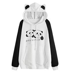 Luohaibell mit Panda-Ohren, Kapuzenpullover, Patchwork, bedruckt, Kawaii, Hoodie, langärmlig, lässig, Schwarz , 36 von luohaibell