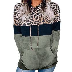 luohaibell Kapuzen-Sweatshirt für Damen, Leopardenmuster, langärmlig, Kapuzenpullover, Tops, Herbst, Hoodie, Alltag, lässig, Grün1, 38 von luohaibell