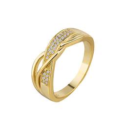 Damen Ringe Kreativer Ribbon Style 18 Karat Gelbgold Plattierter Ring mit Diamanten Antragsring Jubiläum Ehering Ringe Schmuck Geschenk von luoluoluo