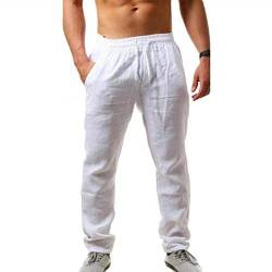 Herren Leinenhose Lang Leicht Sommerhose Loose Fit Freizeithose für Urlaub Strand Alltag Baumwolle Leinen Hosen Mann Freizeithose Yoga Bequeme leichte Hose Casual Herrenhosen Weiß von luoluoluo