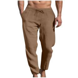 Sporthose Herren Lang Leinenhosen Loose Fit Sommerhose Leicht Casual Baumwolle Leinen Hosen Mann Freizeithose Yoga Bequeme leichte Hose Casual Standhosen Herrenhosen Braun von luoluoluo