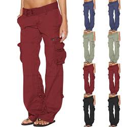 luoluoluo Cargohose Damen Sommer Weites Bein Sporthose Low Waist Straight Leg Freizeithose Yogahose Casual Einfarbige Locker Chino Hose Sommerhose Outdoorhose von luoluoluo