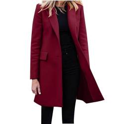 luoluoluo Damen Business Mantel Lang Einfarbiger Übergroßer Wintermantel V-Ausschnitt Reverskragen Winterjacke Knielang Overcoat Winter Warm Übergangsjacke von luoluoluo