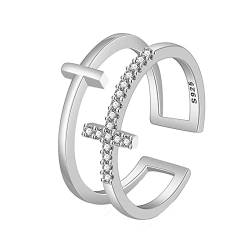 luoluoluo Einfache Mode Doppelschicht Kreuz Öffnung Ringe Religiöser Glaube Moderne Kristall Kreuz Fingerringe für Paar Frauen Mädchen von luoluoluo
