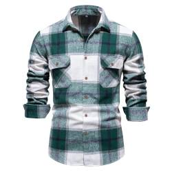 luoluoluo Herren Langarm Karohemd, Baumwolle Flanellhemd Regular fit smart Casual Button Down Hemd Langarm Flanell Arbeitshemd Karo Slim Fit Freizeithemd von luoluoluo