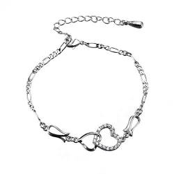 luoluoluo Herz Armband Damen 925 Sterling Silber Doppelt Liebe Herz Armbänder mit Zirkonia Verstellbarer Charm Armband Schmuck Geschenke von luoluoluo