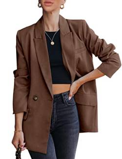 luvamia Blazer Jacken für Frauen Arbeit Casual Büro Langarm Mode Elegant Business Outfits, Friar Brown, XXL von luvamia