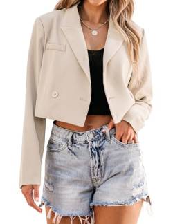 luvamia Cropped-Blazer für Damen, Business, Freizeit, offene Vorderseite, langärmelig, Anzugjacke, trendig, übergroß, Arbeit, Büro, Blazer, Beige, XL von luvamia