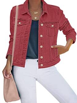 luvamia Damen Basic Button Down Stretch Fitted Long Sleeves Denim Jeans Jacke, Barockrose, S von luvamia