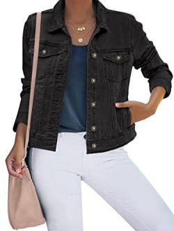 luvamia Damen Basic Button Down Stretch Fitted Long Sleeves Denim Jeans Jacke, Vintage-Schwarz, S von luvamia