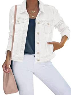 luvamia Damen Basic Button Down Stretch Fitted Long Sleeves Denim Jeans Jacke, Weiss/opulenter Garten, XXL von luvamia