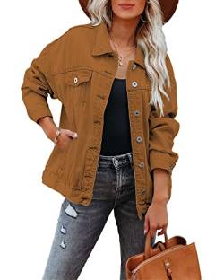 luvamia Damen-Jeansjacke, übergroß, Boyfriend, Trucker, Denim-Jacken für Damen, Jacke, D Braun, X-Large von luvamia