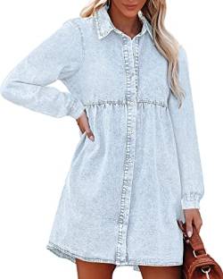 luvamia Denim Kleid für Frauen Babydoll Flowy Cute Jean Shirt Kleider Langarm, Roadknight Blue, X-Groß von luvamia