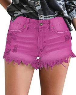 luvamia Frauen Casual Hohe Taille Denim Shorts Ausgefranst Raw Hem Zerrissen Jeans Shorts, A1 Hot Pink, Mittel von luvamia