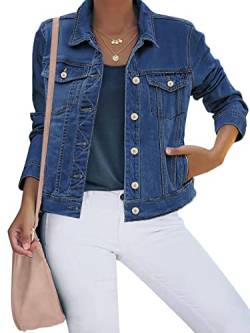 luvamia Lässige Denim-Jacke für Damen, lange Ärmel, Knopfleiste, klassischer Mantel - Blau - Large von luvamia