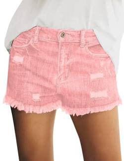 luvamia Lässige Denim-Shorts für Damen, mittelhohe Taille, Stretch, zerrissener Saum, Jeans-Shorts, Gossamer Pink, XX-Large von luvamia