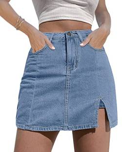 luvamia Skorts Röcke für Damen, Denim-Minirock, Seitenschlitz mit hoher Taille, Jeans-Shorts, dehnbar, Blau (Blue Fog), Klein von luvamia
