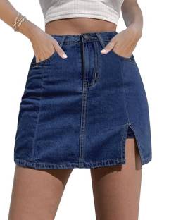 luvamia Skorts Röcke für Damen, Denim-Minirock, Seitenschlitz mit hoher Taille, Jeans-Shorts, dehnbar, Dunkelblau, X-Groß von luvamia