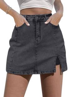luvamia Skorts-Röcke für Damen, Denim-Minirock, Seitenschlitz mit hoher Taille, Jeans-Shorts, dehnbar, Grau - Stone Gray, X-Groß von luvamia