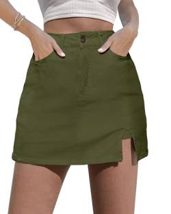 luvamia Skorts-Röcke für Damen, Denim-Minirock, Seitenschlitz mit hoher Taille, Jeans-Shorts, dehnbar, Olivgrün, X-Groß von luvamia