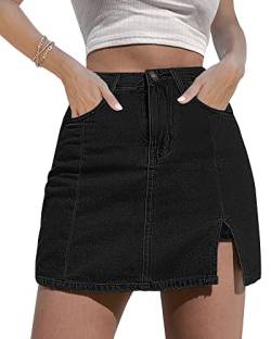 luvamia Skorts Röcke für Damen Denim Minirock Seitenschlitz mit hoch taillierter Jeansshorts dehnbar, Schwarz - Soft Black, Groß von luvamia
