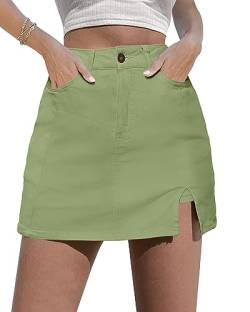 luvamia Skorts Röcke für Damen Denim Minirock Seitenschlitz mit hoher Taille Jeansshorts dehnbar, Laurel Green, Mittel von luvamia