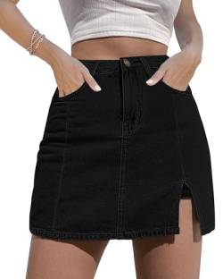 luvamia Skorts Röcke für Damen Denim Minirock Seitenschlitz mit hoher Taille Jeansshorts dehnbar, Schwarz - Soft Black, X-Groß von luvamia
