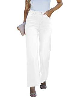 luvamia Weites Bein Jeans für Damen Hohe Taille Baggy 90er Jahre Jeans Distressed Stretchy Denim Pants Trendy, Weiß glänzend, 50 von luvamia