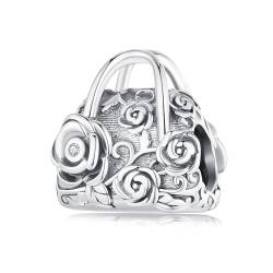 Hochzeit Rose geschnitzt Handtasche Charms Sterling Silber Blume Bag Charms passen Pandora Charms Armband von luvhaha
