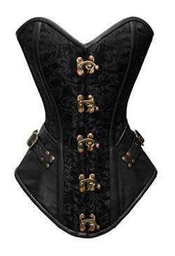 luvsecretlingerie Damen Taillentraining Schwerlast Doppelt Stahl Knochen Vollbrustkorsettt Steampunk Brokat & Leder Corsage #8711-B-BRO-LE von luvsecretlingerie