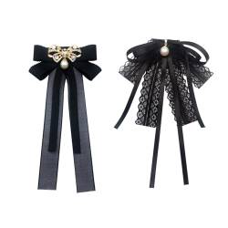 lxuebaix 2 Stück koreanische große Fliege mit Perlenbroschen, Kristall-Spitze-Bowknot-Brosche für Damen und Mädchen, Hemd, Krawatte, Modeschmuck von lxuebaix