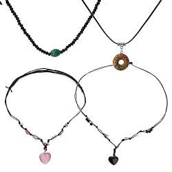 lxuebaix 3 Stück Doppelschicht-Halskette aus Naturstein mit Herz-Anhänger, Kettenhalsketten, eleganter Modeschmuck für Frauen und Mädchen von lxuebaix