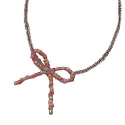 lxuebaix Böhmische Perlen-Halskette, Nische, Retro-Farbe, Schleife, Samenkorn, kurze Harz-Halskette, Sommer-Reis-Perlen-Halskette, Schmuck von lxuebaix