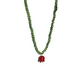 lxuebaix Bohemian-Perlen-Halskette, Blumen-Halskette, farbige Saatperlen, kurze Tulpen-Halskette, Sommer-Reis-Perlen-Halskette, Schmuck von lxuebaix