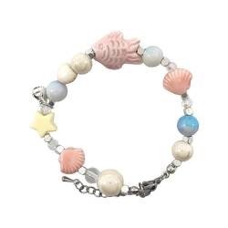 lxuebaix Cartoon-Tier-Keramik-Armband im Harajuku-Stil, Perlen-Armreif, cremefarbene Macaron-Farbserie, Handkette, Schmuck für Frauen von lxuebaix
