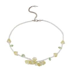 lxuebaix Elegante Blumen-Blatt-Halskette für Frauen, Blumen-Anhänger, Perlen-Schlüsselbeinkette, stilvoller lila/gelber Farb-Choker-Schmuck von lxuebaix