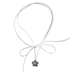 lxuebaix Elegante Blumen-Halskette mit Schleifenband für Damen, Dopamin-Blumen-Choker, Bohemian-Pullover-Kette, Schmuck, Statement-Kette von lxuebaix